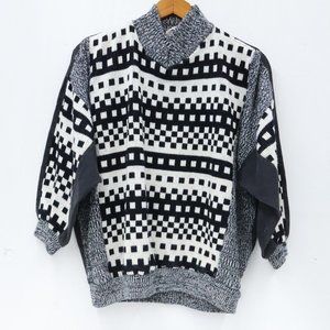 Vintage Organically Grown Oversized Geometric Sweater M Black White Colorblock